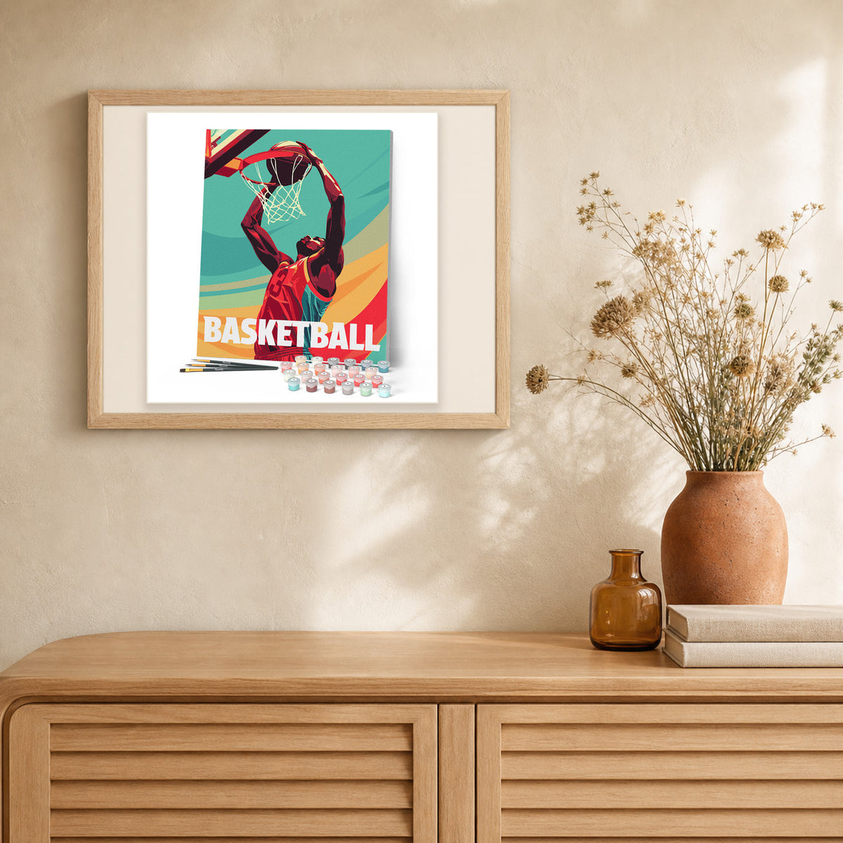 Sport Poster Basketball artwork displayed in a warm interior