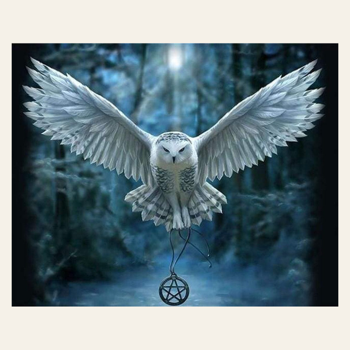 Owl and Cross Necklace finished paint by numbers artwork