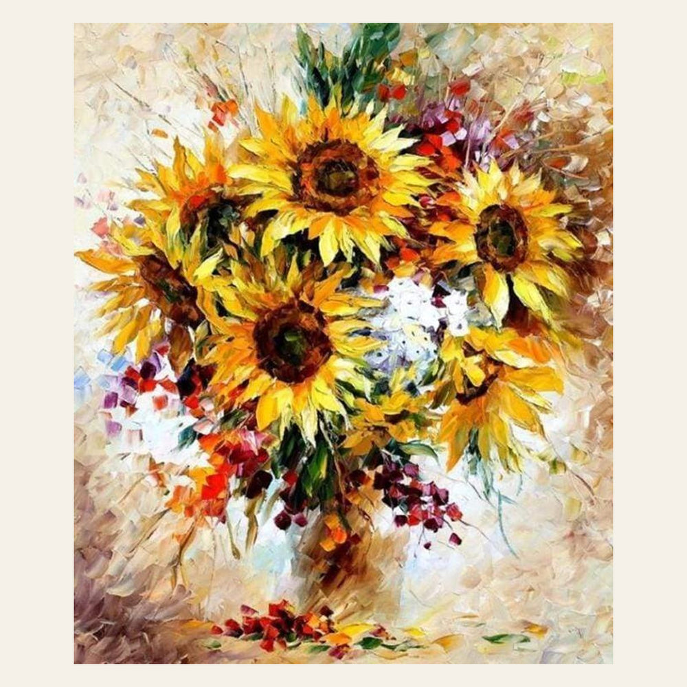 Pretty Sunflowers finished paint by numbers artwork