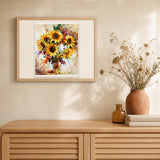 Pretty Sunflowers artwork displayed in a warm interior