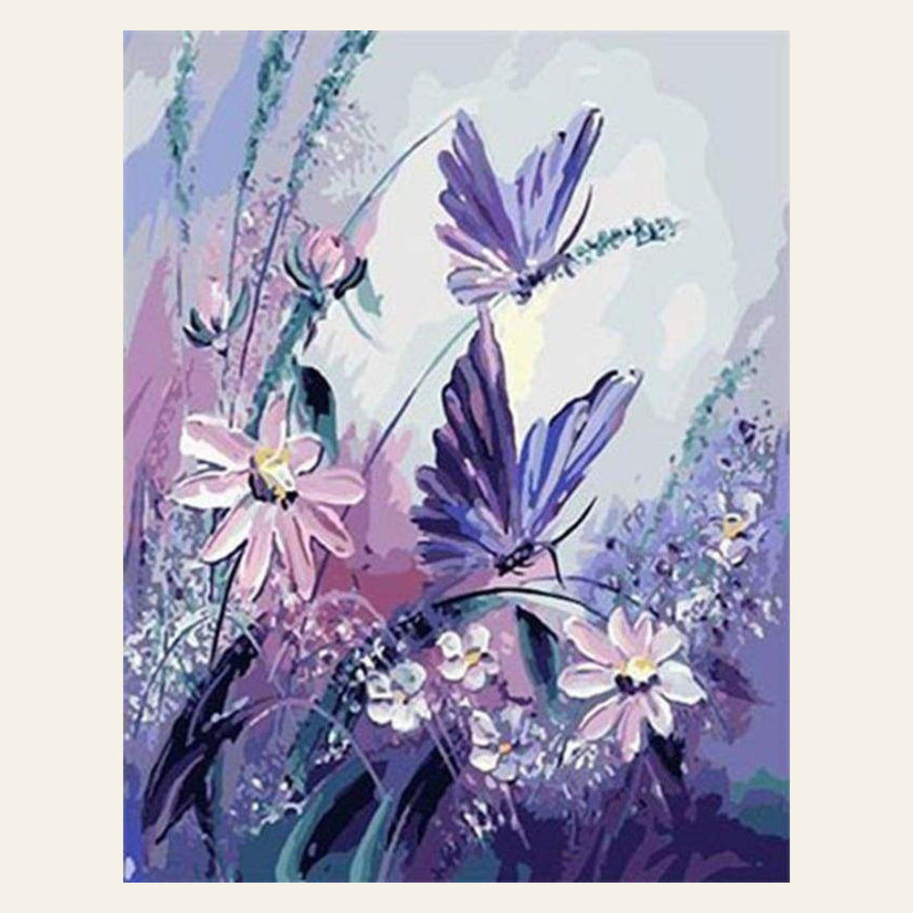 Flowers and Butterflies finished paint by numbers artwork