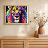 Lion Pop Art artwork displayed in a warm interior