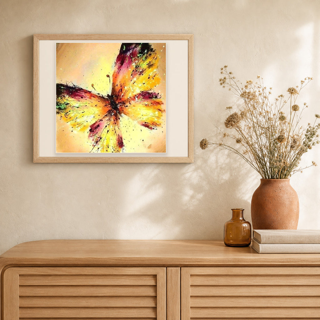 Bright colors Butterfly artwork displayed in a warm interior