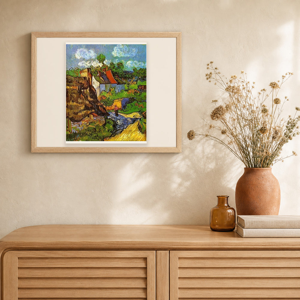 Van Gogh Houses in Auvers artwork displayed in a warm interior