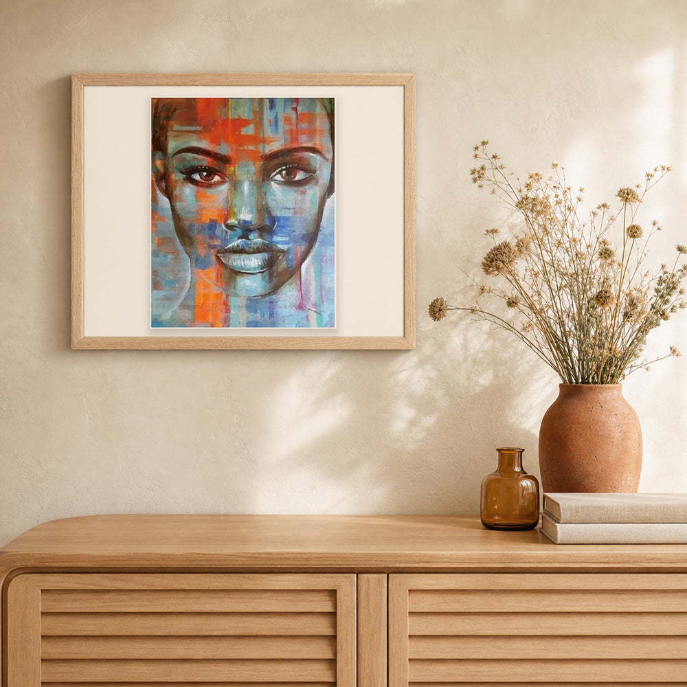 African Woman artwork displayed in a warm interior