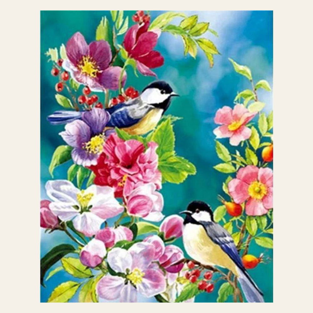 Small Birds in Spring finished paint by numbers artwork