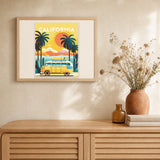 Travel Poster California artwork displayed in a warm interior