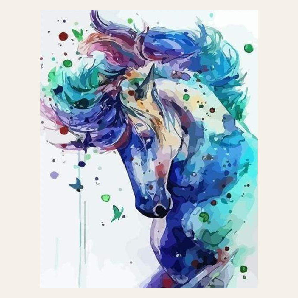 Horse in Blue finished paint by numbers artwork