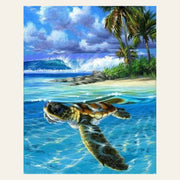 Relaxing Turtle finished paint by numbers artwork