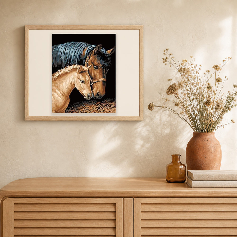 Horse and Foal artwork displayed in a warm interior