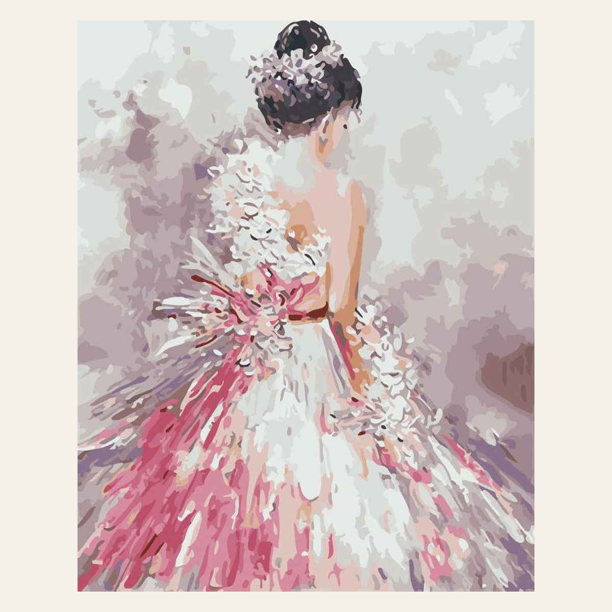 Pretty woman back view finished paint by numbers artwork