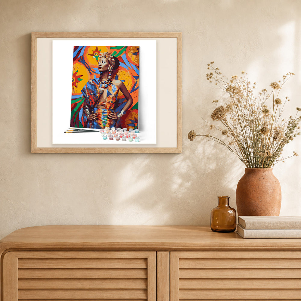 Traditional African Woman artwork displayed in a warm interior