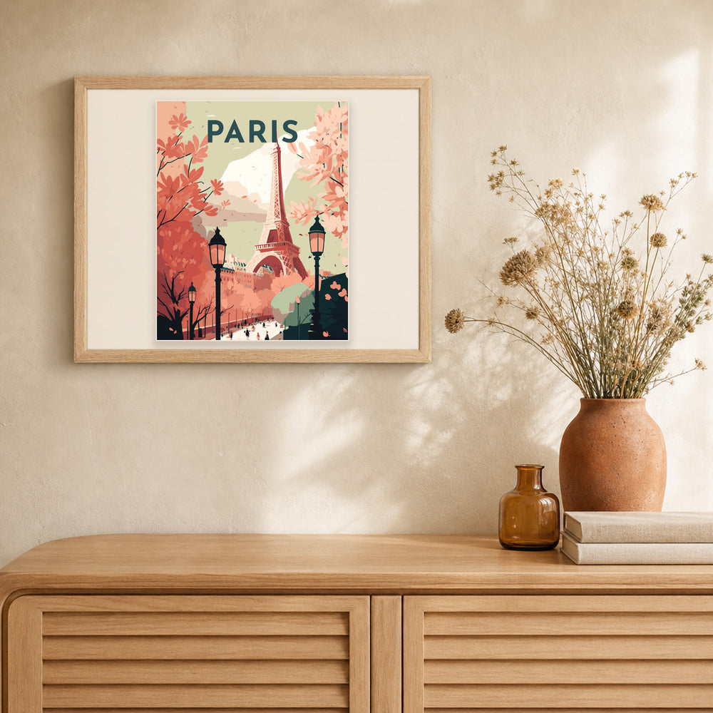Travel Poster Paris 2 artwork displayed in a warm interior