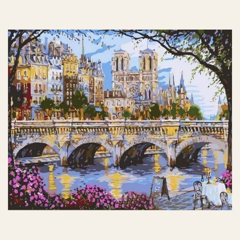 Notre Dame de Paris and the Seine finished paint by numbers artwork