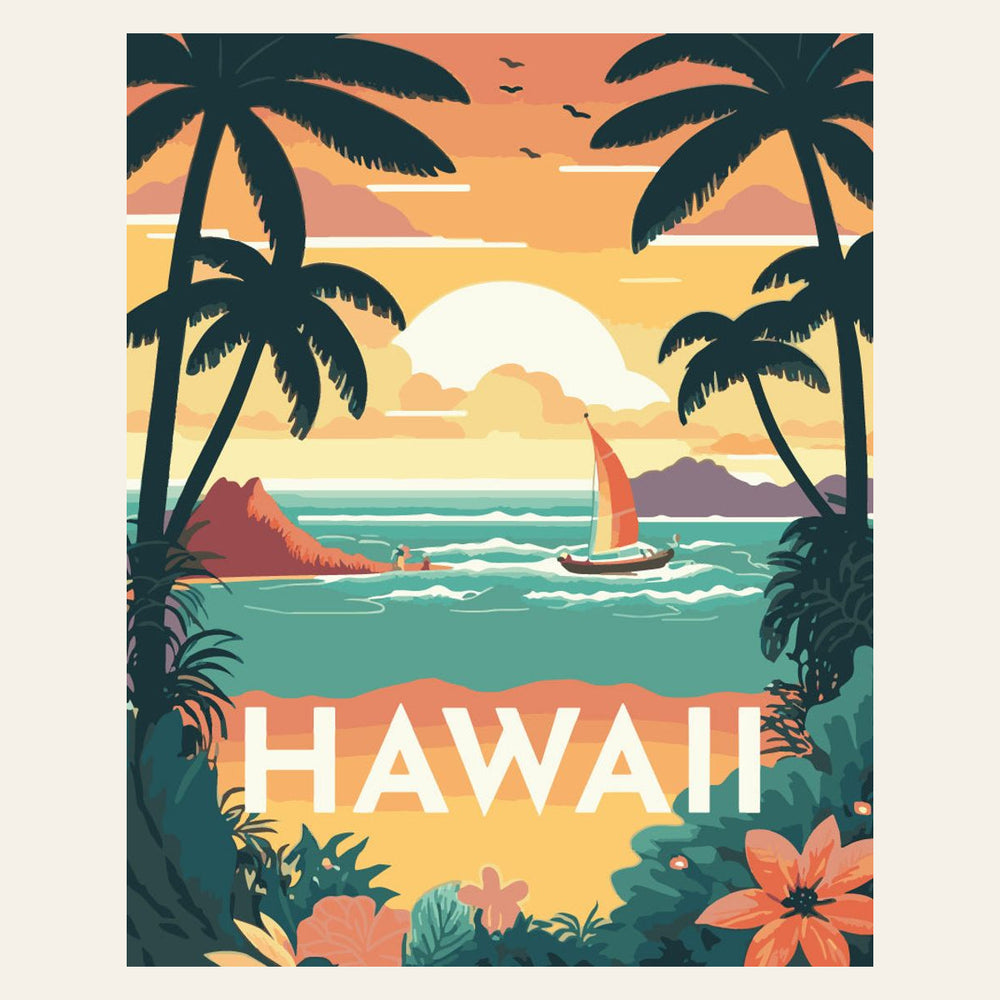 Travel Poster Hawaii finished paint by numbers artwork