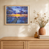 Pontoon at Sunset artwork displayed in a warm interior