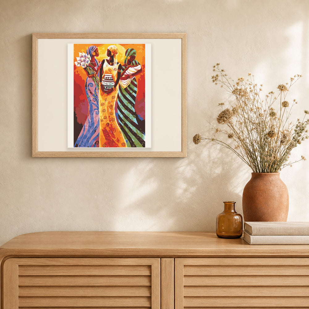Pretty African Women artwork displayed in a warm interior