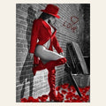 Woman with Red Leather boots finished paint by numbers artwork