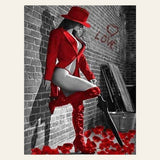 Woman with Red Leather boots finished paint by numbers artwork