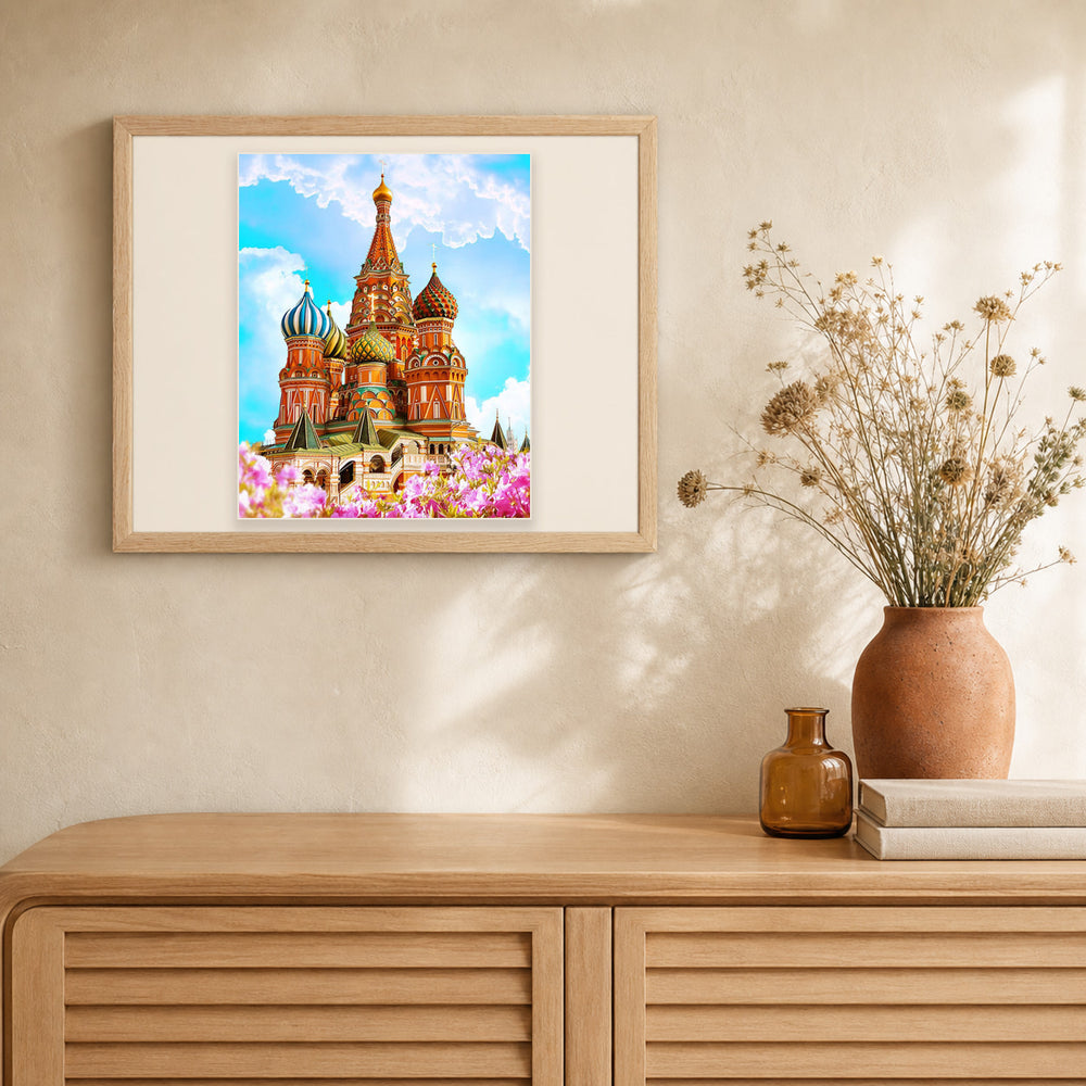 St Basil Cathedral artwork displayed in a warm interior
