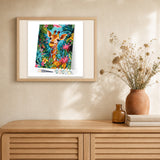 Tropical Giraffe artwork displayed in a warm interior