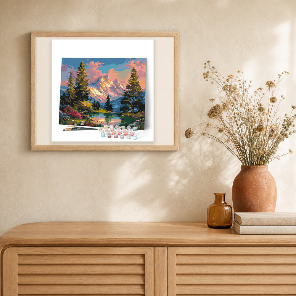 Alpine Sunset Glow artwork displayed in a warm interior