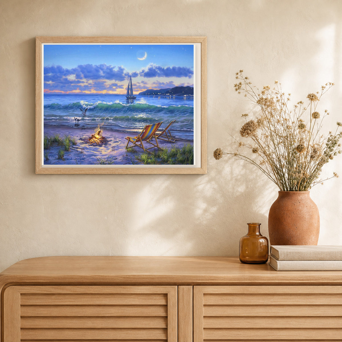 Beach View artwork displayed in a warm interior