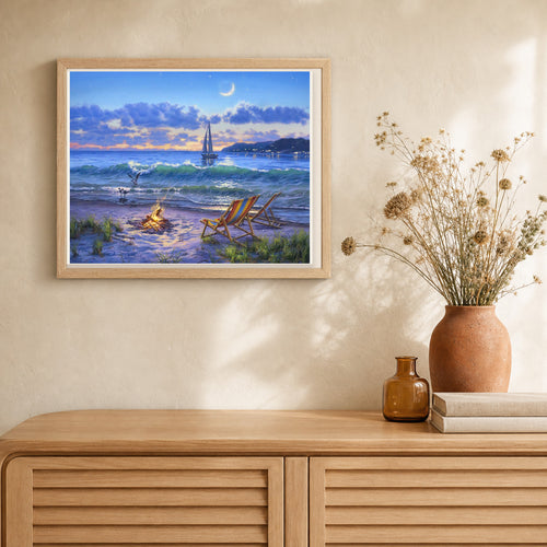 Beach View artwork displayed in a warm interior