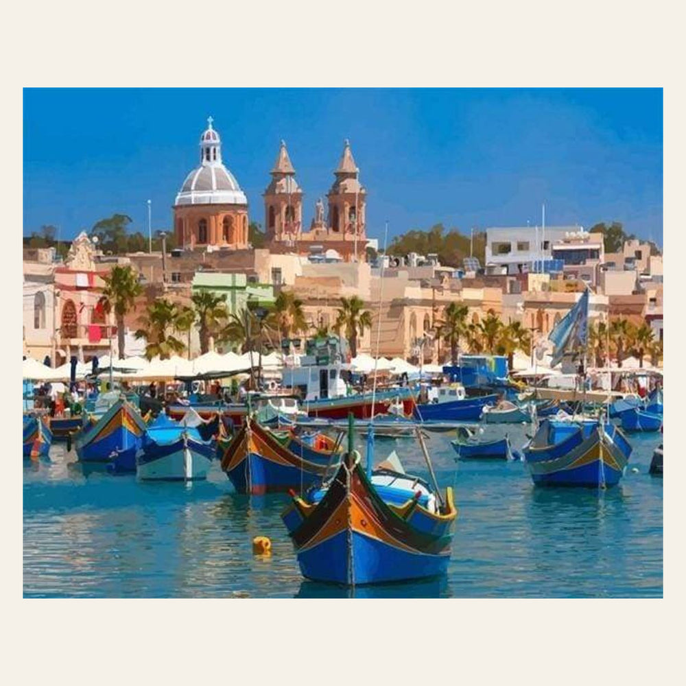 Harbor in Malta finished paint by numbers artwork