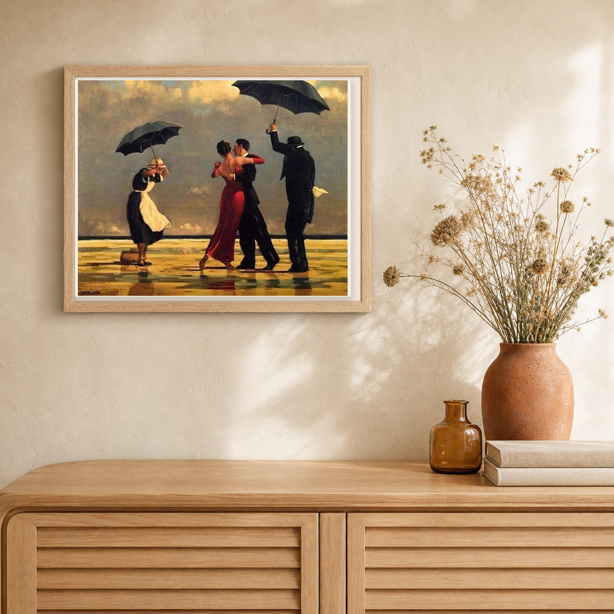 Dancers retro on the Beach artwork displayed in a warm interior