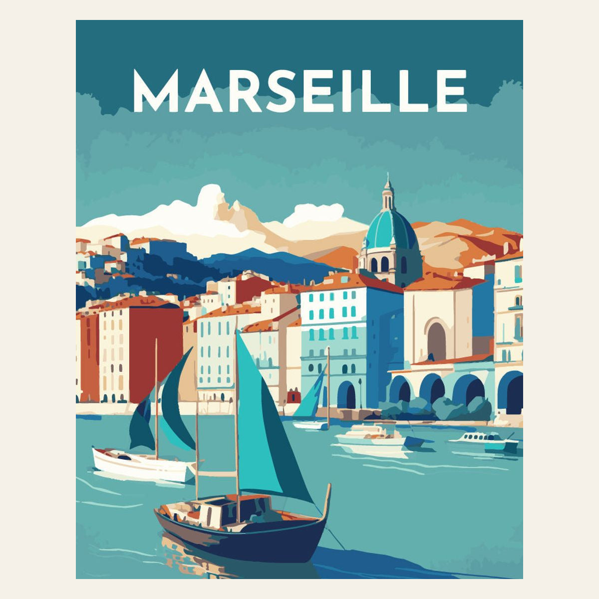 Travel Poster Marseille finished paint by numbers artwork