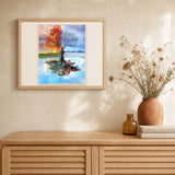Four Seasons Tree artwork displayed in a warm interior