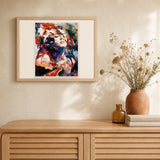 Watercolor Woman artwork displayed in a warm interior