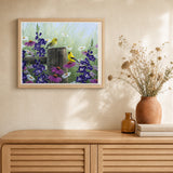 Goldfinch Birds artwork displayed in a warm interior