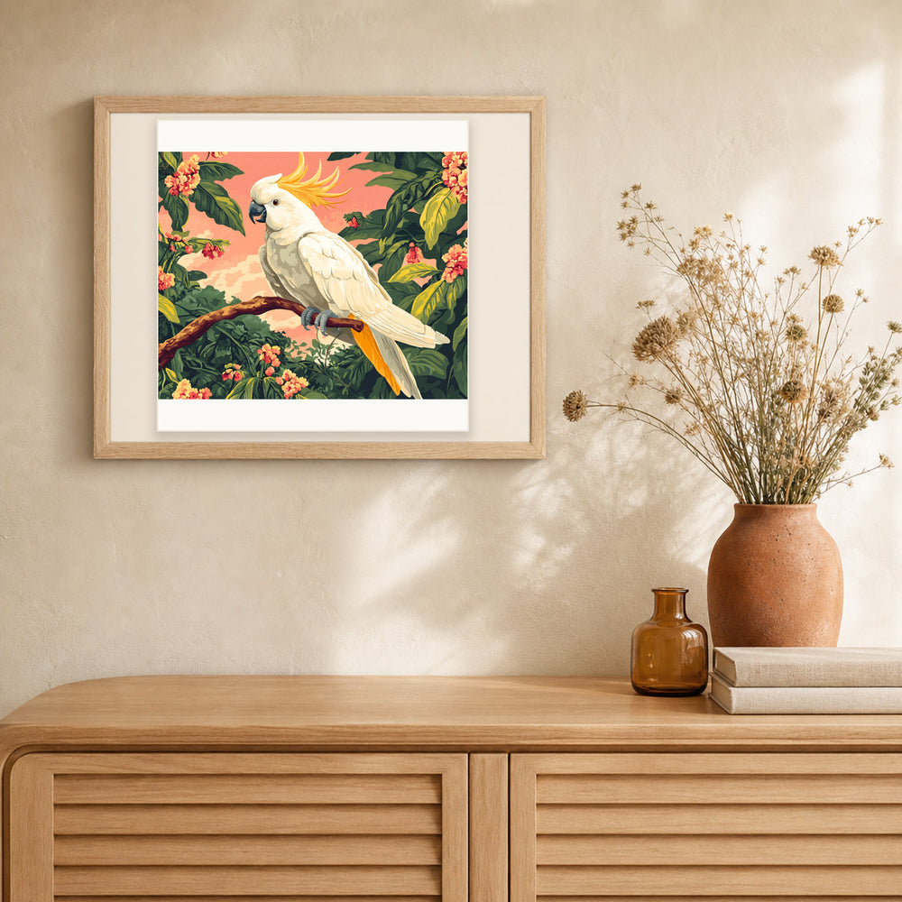 Magnificent Cockatoo artwork displayed in a warm interior