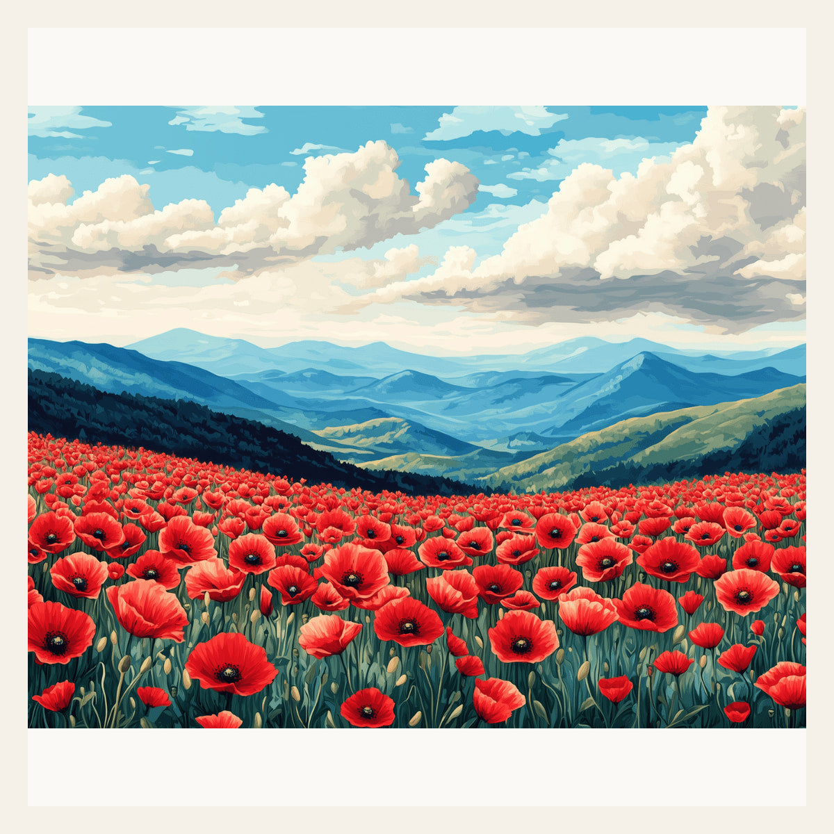 Poppy Haven finished paint by numbers artwork