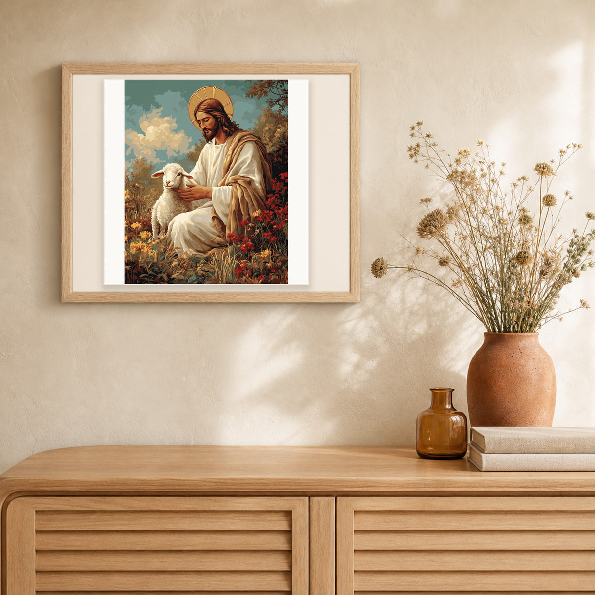 The Redeemer's Lamb artwork displayed in a warm interior