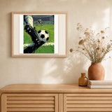 Free Kick artwork displayed in a warm interior