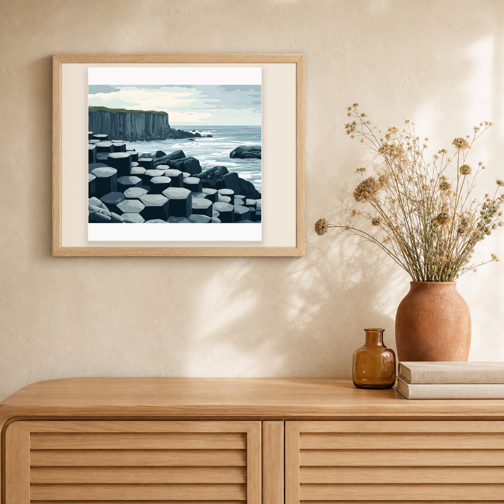 Giant's Causeway artwork displayed in a warm interior