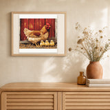 Farm Chicks artwork displayed in a warm interior
