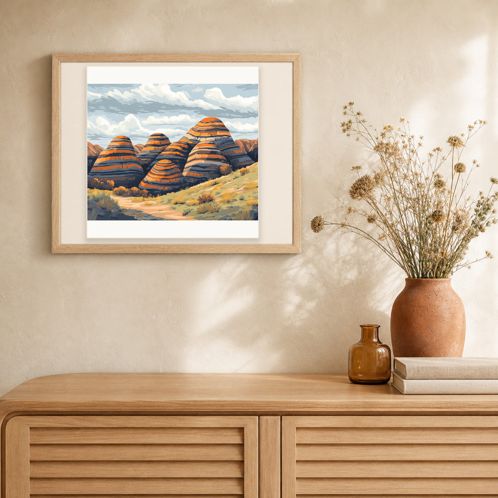 Bungle Bungle Range artwork displayed in a warm interior