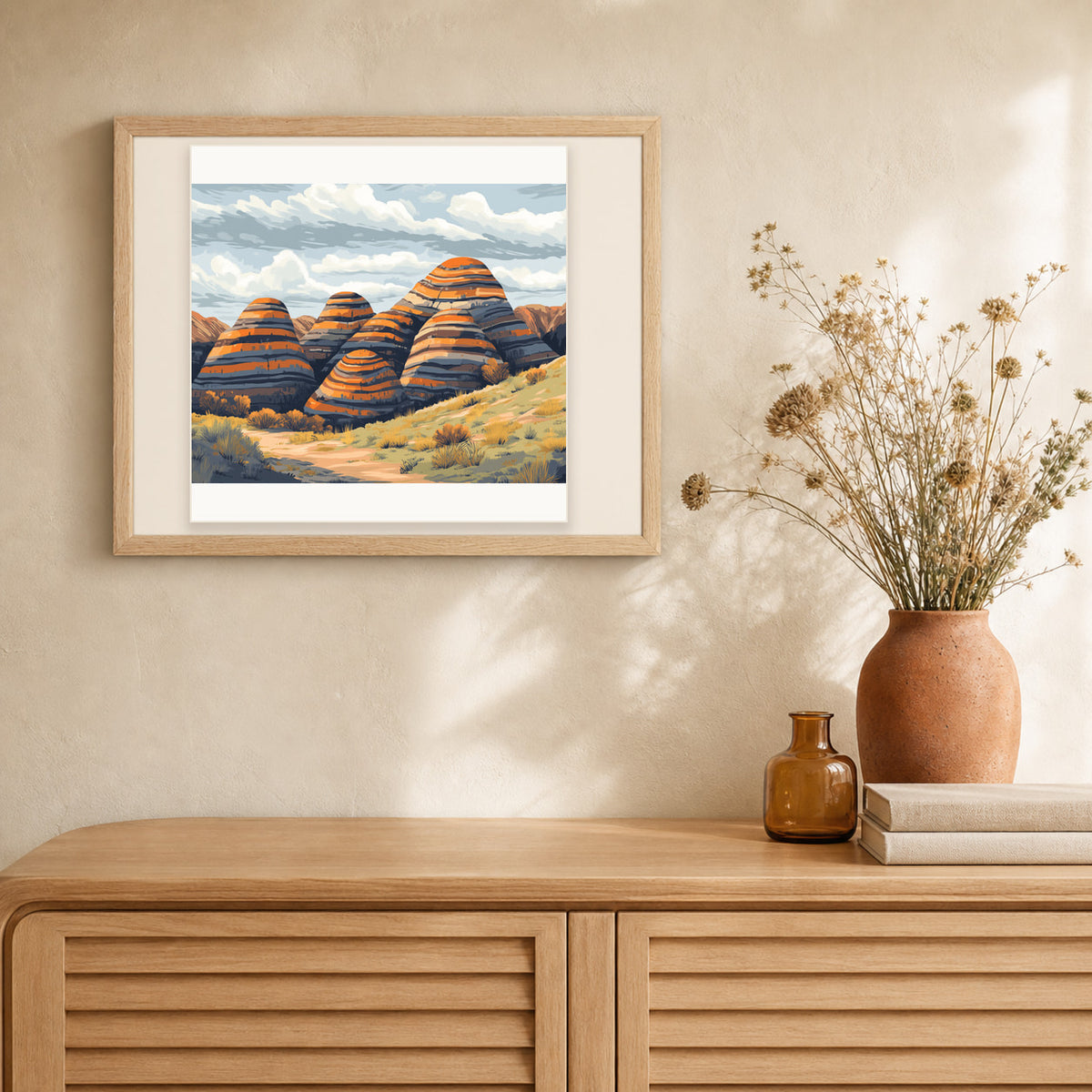 Bungle Bungle Range artwork displayed in a warm interior
