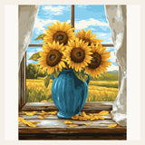 Sunflower Windowsill finished paint by numbers artwork