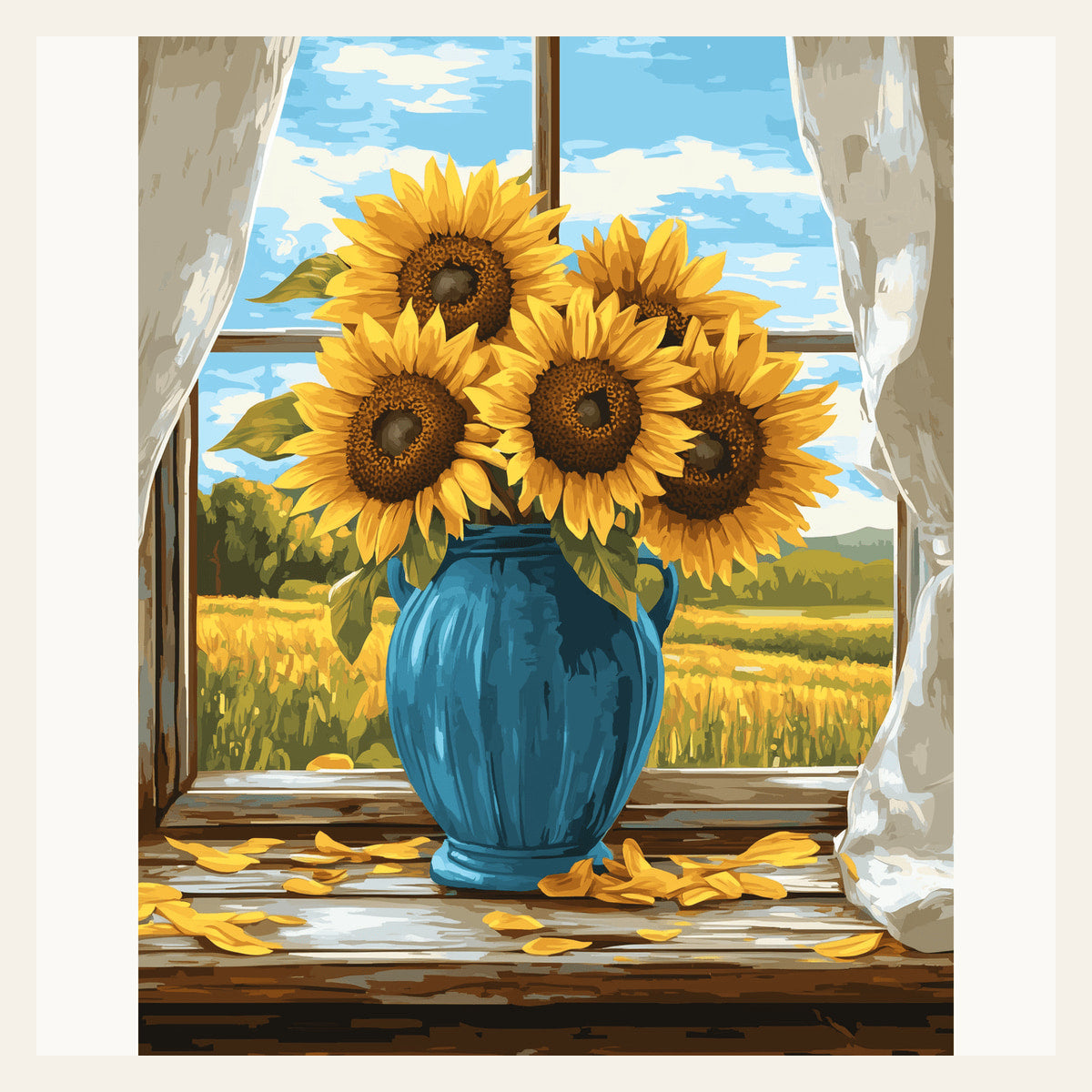 Sunflower Windowsill finished paint by numbers artwork