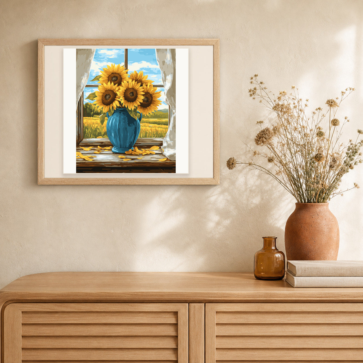 Sunflower Windowsill artwork displayed in a warm interior