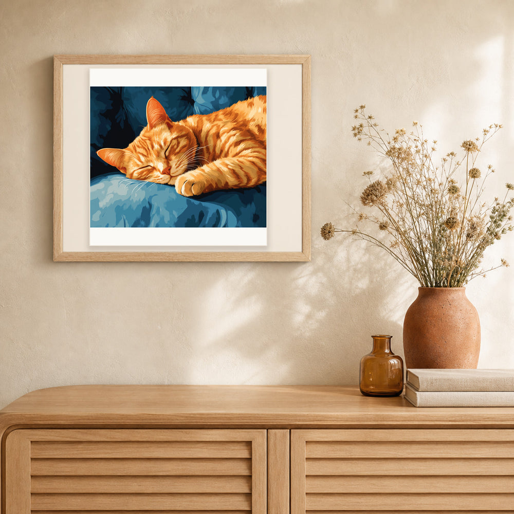 Overslept artwork displayed in a warm interior