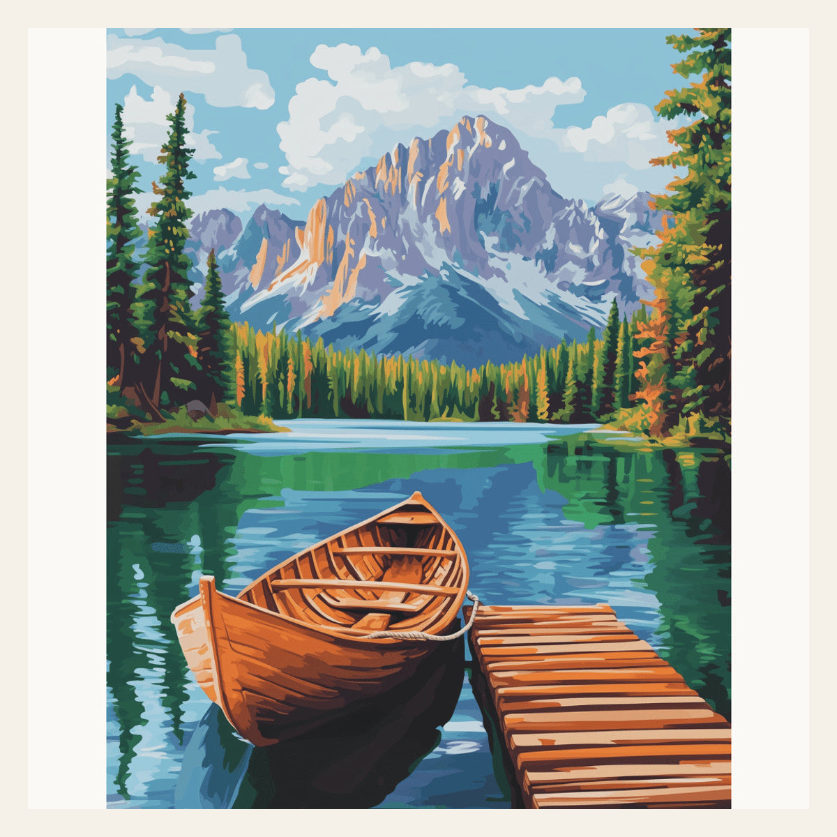 Mountainside Boat finished paint by numbers artwork