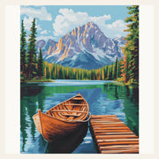 Mountainside Boat finished paint by numbers artwork