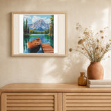 Mountainside Boat artwork displayed in a warm interior