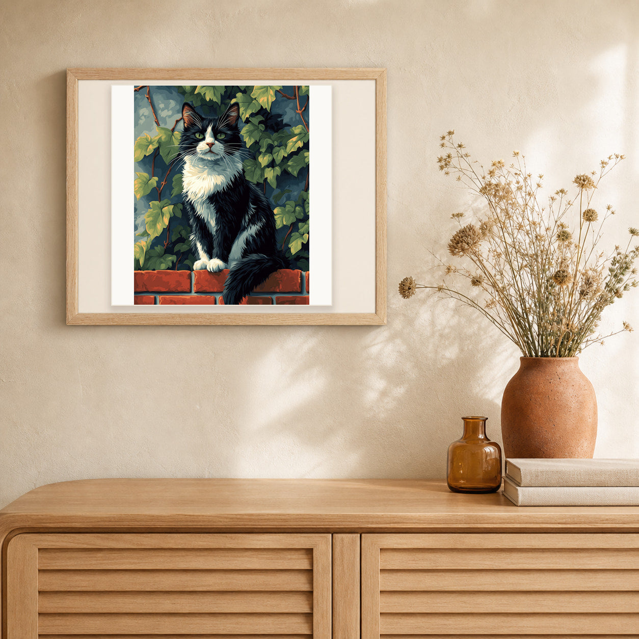 Neighborhood Watch artwork displayed in a warm interior